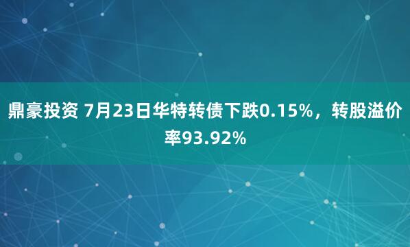 鼎豪投资 7月23日华特转债下跌0.15%，转股溢价率93.92%